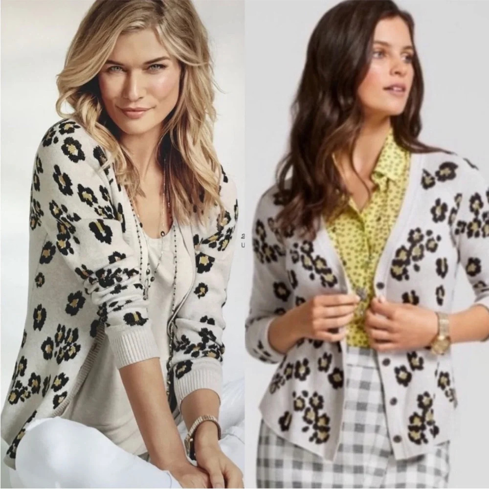 CAbi Kiki‎ Cardigan leopard animal print size small neutral - Picture 9 of 10